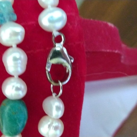 ♥️HP♥️40 INCH FRESHWATER PEARL, TURQUOISE AND APATITE NECKLACE. - Picture 4 of 6